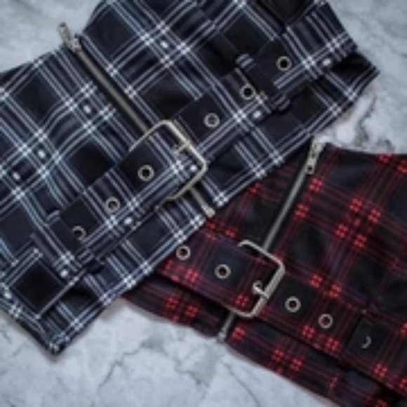 (1883) Lychee Raspberry Grey Plaid Waist Strap Crop Top XL Check Sizing Chart - Picture 2 of 4